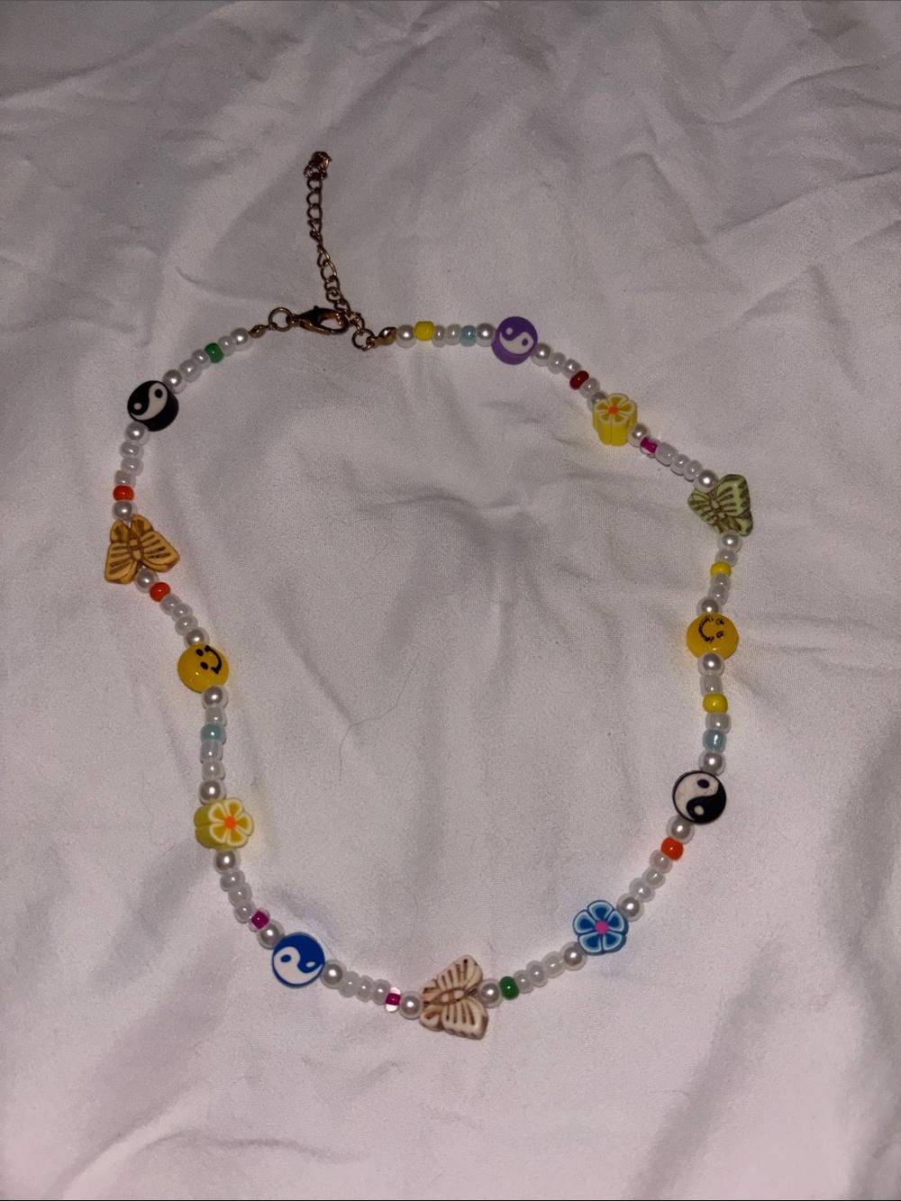 Multicolor Beaded Butterfly & Smile Necklace